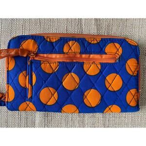 Belvah Zip Around Blue Orange Polka Dot Wallet Wristlet Quilted Fabric